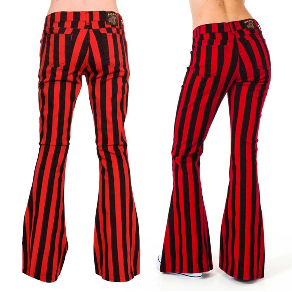 Run & Fly - Stripe Flare denim hose - Schwarz/Rot